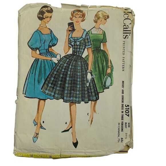 Vintage 50s McCalls 5107 Pattern Junior Misses 9-16 Dress Pinup Cut 3 Styles - Picture 1 of 4